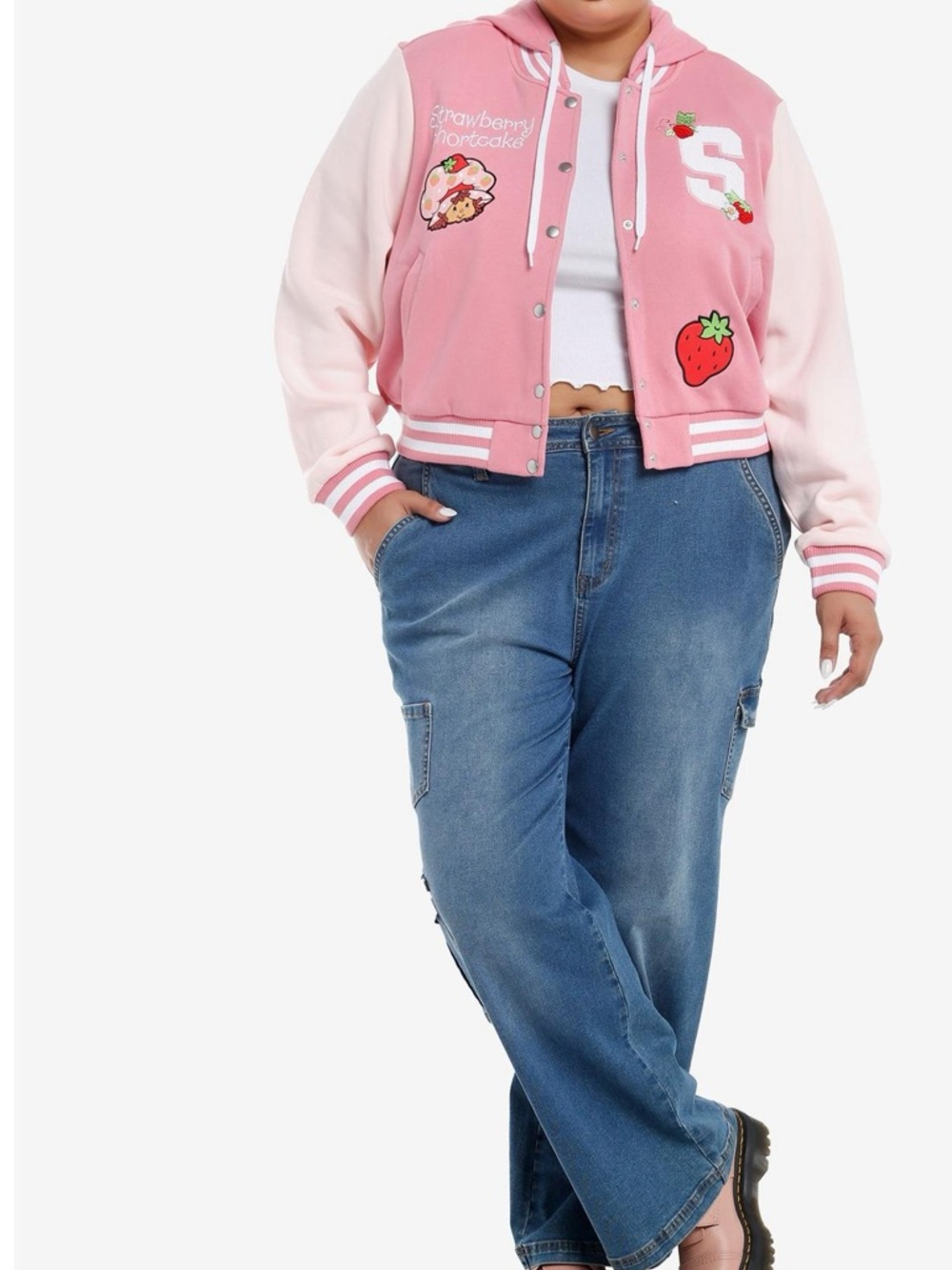 Strawberry Shortcake Pink Hooded Girls' Varsity Jacket - Picture 14 of 14